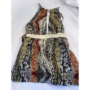La Rok Silk gypsy Boho Halter halter Tank Bead Tie S hippie lagen indie lace